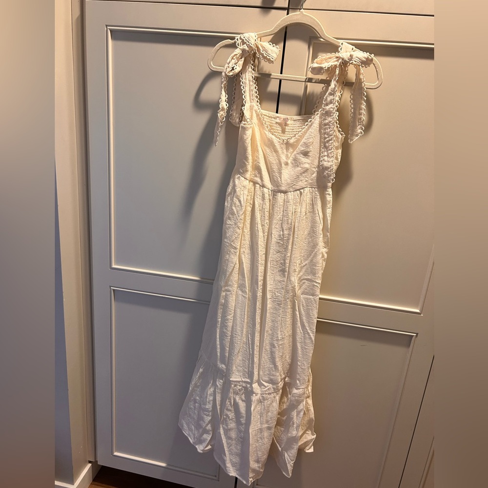 mine Cream Maxi Dress with Tie-Strap Shoulders